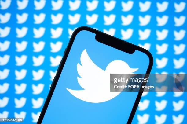 In this photo illustration, the Twitter logo is displayed on a smartphone screen.