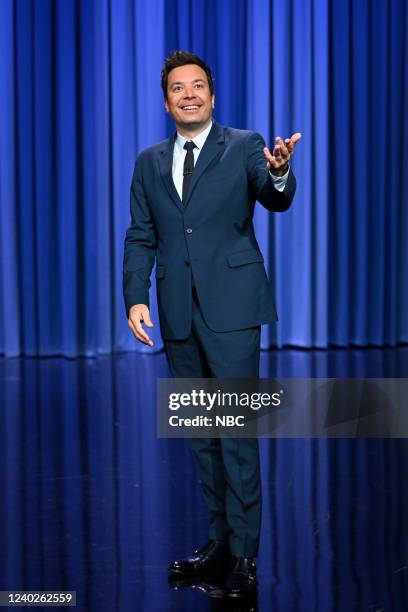 Episode 1640 -- Pictured: Host Jimmy Fallon delivers the monologue on Tuesday, April 26, 2022 --