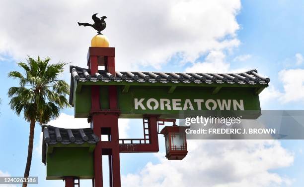 Koreatown sign on Oympic Boulevard in Los Angeles, California on April 20, 2022. - The 1992 Los Angeles riots were sparked by the unpunished beating...