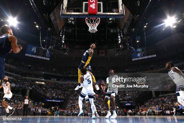 Ja Morant of the Memphis Grizzlies dunks the ball against the Minnesota Timberwolves during Round 1 Game 5 of the 2022 NBA Playoffs on April 26, 2022...