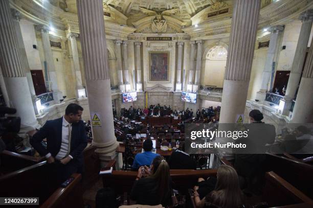 General view of the chamber of representatives hall 'Salon Boyaca' during the motion to censure to Colombia's Minister of Defense Diego Molano at...
