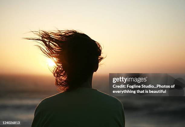 girl watching whale migration - behind sun stock pictures, royalty-free photos & images