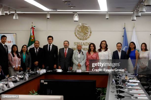 Mexico's Ambassador to the UN, Juan Ramon de la Fuente, President of the Senate, Olga Sanchez Cordero and the President of the Commission of...