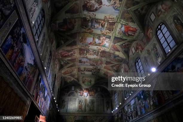 View of the ceiling inside a replica of the Sistine Chapel in Mexico City, Mexico, on April 26, 2022.