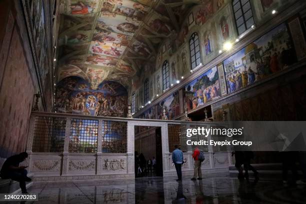 People inside a replica of the Sistine Chapel in Mexico City, Mexico, on April 26, 2022.