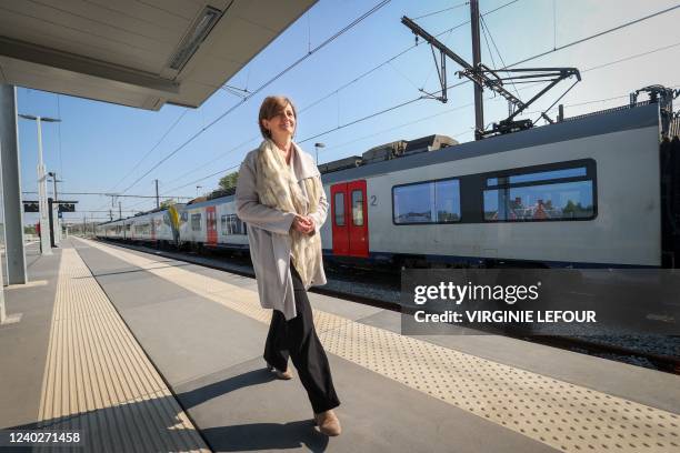 Sophie Dutordoir pictured during the inauguration of the new railway station in Nivelles, Wednesday 27 April 2022. BELGA PHOTO VIRGINIE LEFOUR