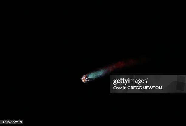 SpaceX Falcon 9 rocket streaks toward space after lifting off from the Kennedy Space Center, as viewed from Space View Park in Titusville, Florida on...