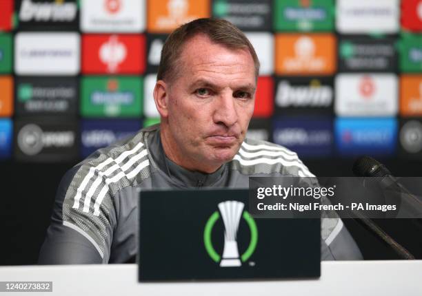 Leicester City manager Brendan Rodgers during a press conference at the LCFC Training Ground, Seagrave. Picture date: Wednesday April 27, 2022.