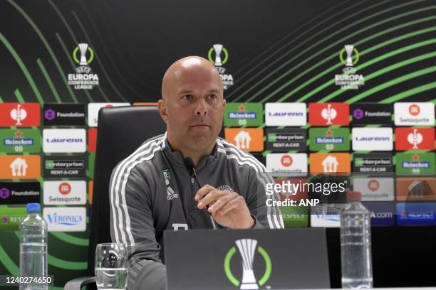 Feyenoord trainer coach Arne Slot during the press conference prior to the match between Feyenoord and Olympique Marseille in the conference league...
