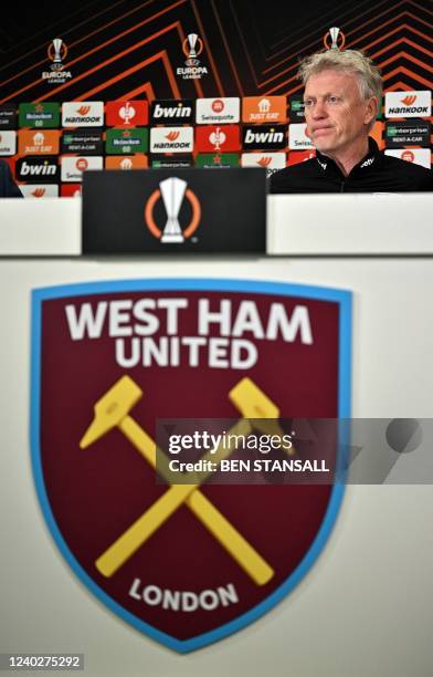 West Ham United's Scottish manager David Moyes attends a press conference at West Ham United's training ground in east London, on April 27 on the eve...