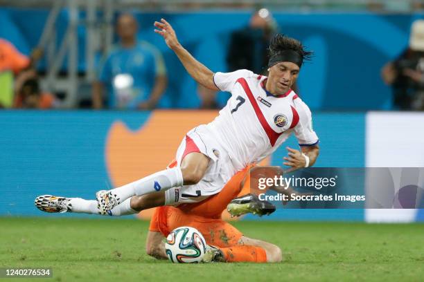 Christian Bolanos of Costa Rica, Stefan de Vrij of Holland during the World Cup match between Holland v Costa Rica on July 5, 2014