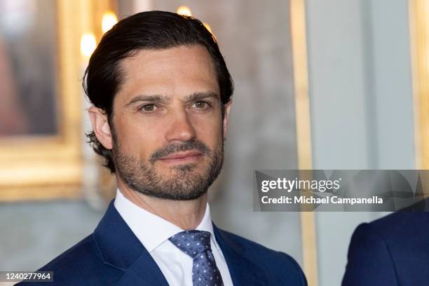 Prince Carl Philip of Sweden poses for a picture before attending the World Dyslexia Assembly Sweden in the Bernadotte library at the Stockholm...