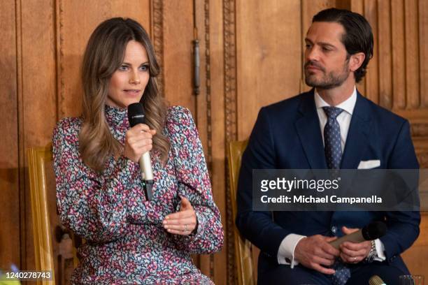 Prince Carl Philip and Princess Sofia of Sweden participate in a panel discussion while attending the World Dyslexia Assembly Sweden in the...