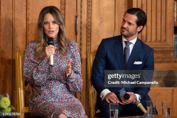 Prince Carl Philip and Princess Sofia of Sweden participate in a panel discussion while attending the World Dyslexia Assembly Sweden in the...