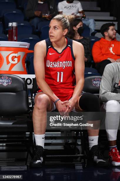 Elena Delle Donne of the Washington Mystics looks on from the bench during a preseason game against the Minnesota Lynx on April 27, 2022 at...