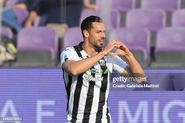 Pablo Mari' of Udinese Calcio celebrates after scoring a goal during the Serie A match between ACF Fiorentina and Udinese Calcio at Stadio Artemio...