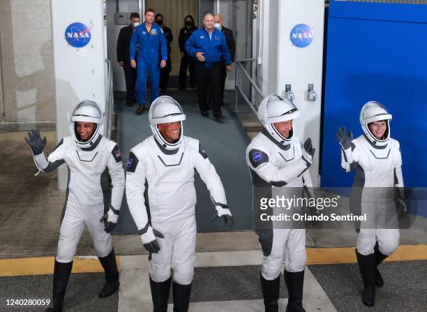 The astronauts of the NASA Crew-4 mission head to Launch Complex 39-A to prepare for liftoff to the International Space Station onboard a SpaceX...