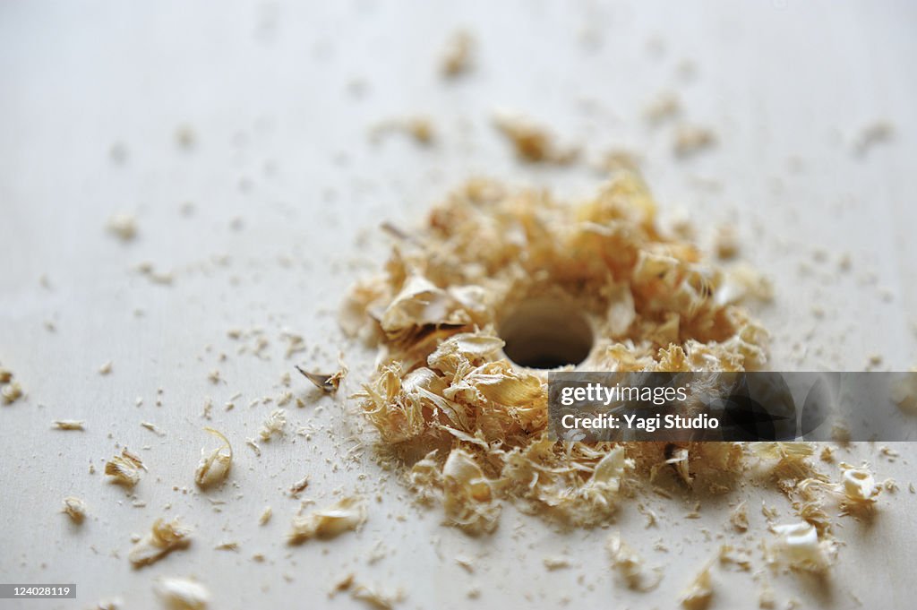 Close up of hole drilled in wood