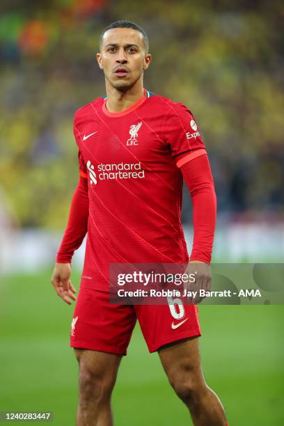 Thiago Alcantara of Liverpool during the UEFA Champions League Semi Final Leg One match between Liverpool and Villarreal at Anfield on April 27, 2022...