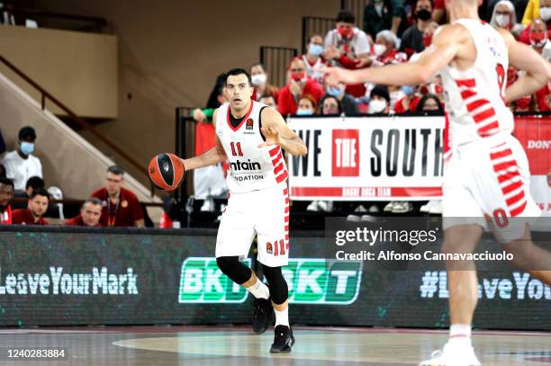 Kostas Sloukas, #11 of Olympiacos Piraeus in action during the Turkish Airlines EuroLeague Play Off Game 3 match between AS Monaco and Olympiacos...