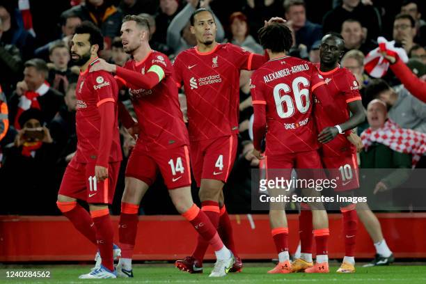 Andy Robertson of Liverpool celebrates 1-0 with Luis Diaz of Liverpool, Trent Alexander Arnold of Liverpool, Mohamed Salah of Liverpool, Sadio Mane...