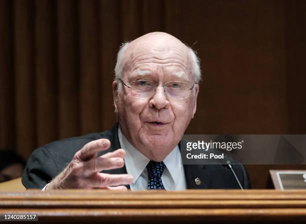 Sen. Patrick Leahy speaks as Secretary of State Antony Blinken testifies during the Senate Appropriations Subcommittee on State, Foreign Operations,...