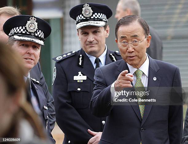 Secretary General Ban Ki-Moon visits an AFP training compound on September 8, 2011 in Canberra, Australia. Ban Ki-Moon returned to Australia after a...