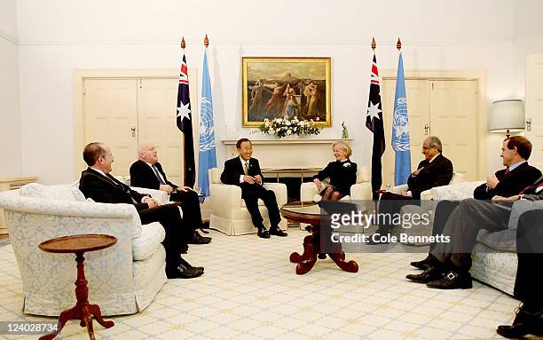 Secretary General Ban Ki-Moon meets with Governor General Quintin Bryce at Government House on September 8, 2011 in Canberra, Australia. Ban Ki-Moon...