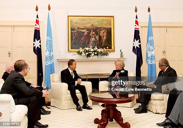 Secretary General Ban Ki-Moon meets with Governor General Quintin Bryce at Government House on September 8, 2011 in Canberra, Australia. Ban Ki-Moon...