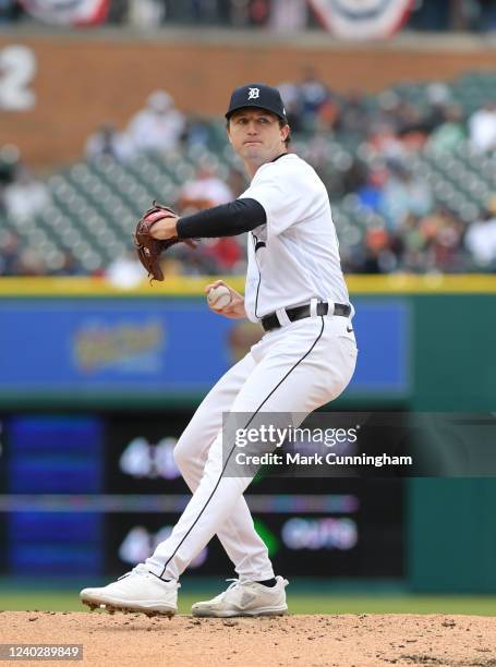 Casey Mize of the Detroit Tigers pitches during the game against the Chicago White Sox at Comerica Park on April 9, 2022 in Detroit, Michigan. The...