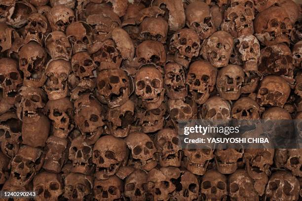 Remains of victims of the 1972 massacres that are estimated to around 7000 bodies are seen in storage in Gitega, Burundi, on March 11 after the...
