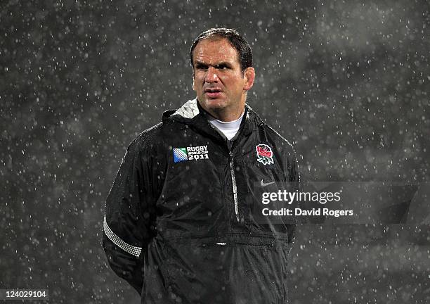 Martin Johnson, the England manager looks on during an England IRB Rugby World Cup 2011 training session at Carisbrook on September 8, 2011 in...