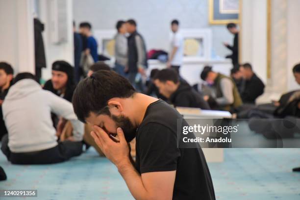 Muslims gather at Hazrat Sultan Mosque to perform prayer during the Laylat al-Qadr, one of the Muslim's holiest nights, in Nur Sultan, Kazakhstan on...