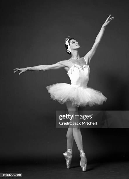View of New York City Ballet dancer Melissa Hayden as she performs 'Swan Lake', June 1966.