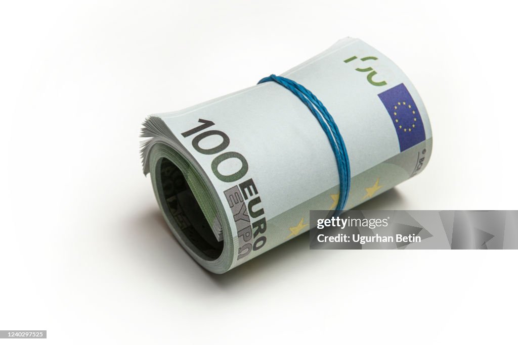 Roll of one hundred Euro bills