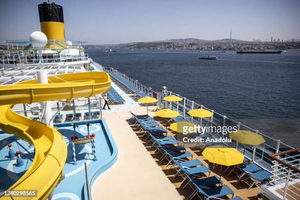 Water park and rest areas on Costa Venezia cruise ship are seen ahead of the starting its voyages from Istanbul as of May with the brands Costa...