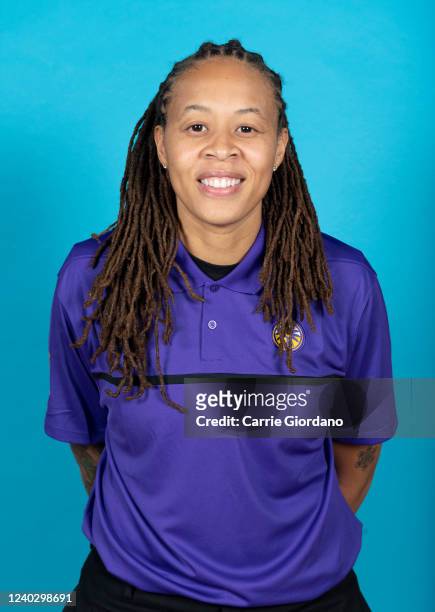 Seimone Augustus of the Los Angeles Sparks poses for a head shot during Media Day on April 27, 2022 at Jump Beyond Sports in Torrance, California....