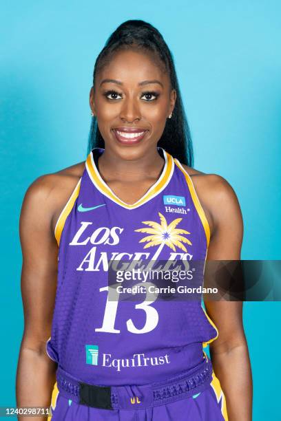 Chiney Ogwumike of the Los Angeles Sparks poses for a head shot during Media Day on April 27, 2022 at Jump Beyond Sports in Torrance, California....