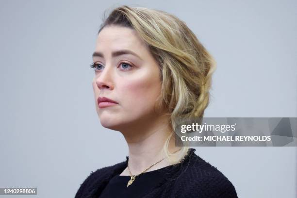 Actress Amber Heard arrives at the start of the day during the 50 million US dollar Depp vs Heard defamation trial at the Fairfax County Circuit...