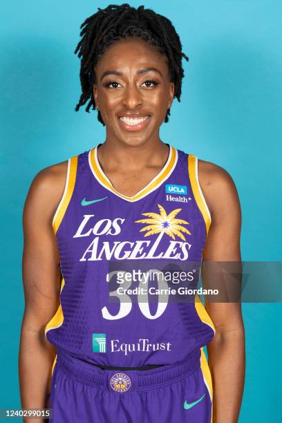Nneka Ogwumike of the Los Angeles Sparks poses for a head shot during Media Day on April 27, 2022 at Jump Beyond Sports in Torrance, California. NOTE...
