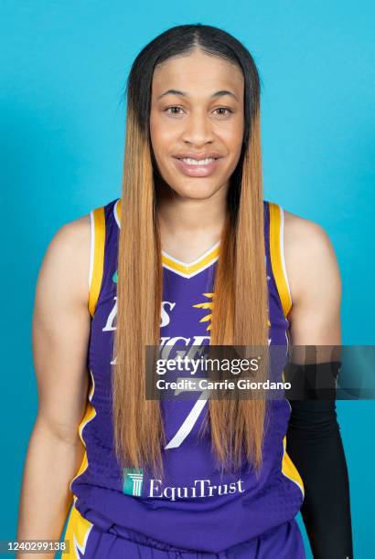Chennedy Carter of the Los Angeles Sparks poses for a head shot during Media Day on April 27, 2022 at Jump Beyond Sports in Torrance, California....