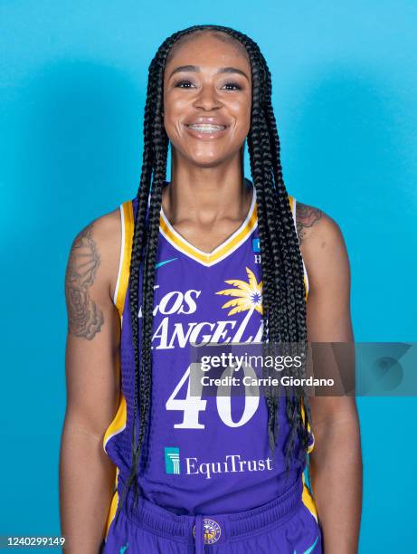 Jasmine Walker of the Los Angeles Sparks poses for a head shot during Media Day on April 27, 2022 at Jump Beyond Sports in Torrance, California. NOTE...