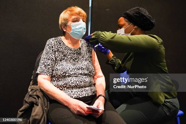 Woman gets 4th jab at a vaccination centre in Doncaster on 28 April 2022.