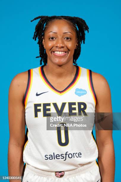 Kelsey Mitchell of the Indiana Fever poses for a head shot during Media Day at Gainbridge Fieldhouse on April 27, 2022 in Indianapolis, Indiana. NOTE...
