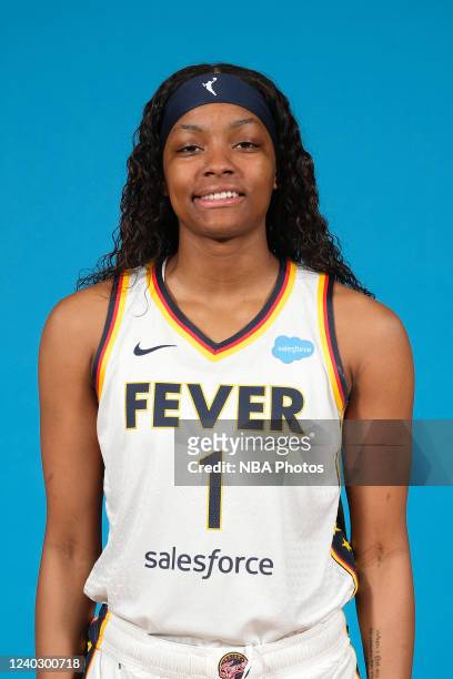 NaLyssa Smith of the Indiana Fever poses for a head shot during Media Day at Gainbridge Fieldhouse on April 27, 2022 in Indianapolis, Indiana. NOTE...