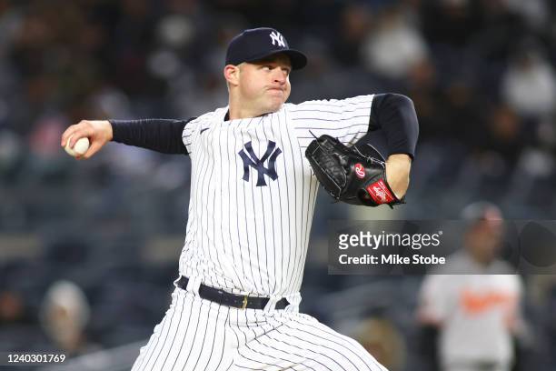 Michael King of the New York Yankees in action against the Baltimore Orioles at Yankee Stadium on April 27, 2022 in New York City. New York Yankees...