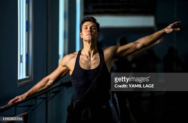 Italian ballet dancer Roberto Bolle rehearses in a hall of the National Ballet of Cuba headquarters, in Havana, on April 28, 2022. Bolle is in Cuba...