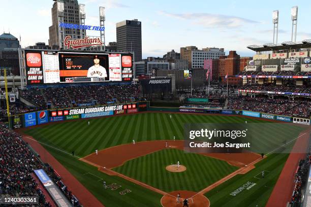 General view of Progressive Field during the game between the San Francisco Giants and the Cleveland Guardians at Progressive Field on Friday, April...