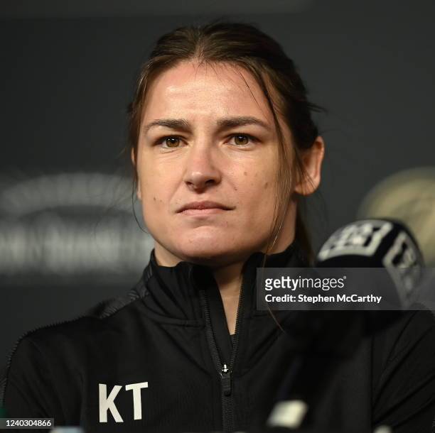 New York , United States - 28 April 2022; Katie Taylor during a media conference, held at the Hulu Theatre at Madison Square Garden, ahead of her...