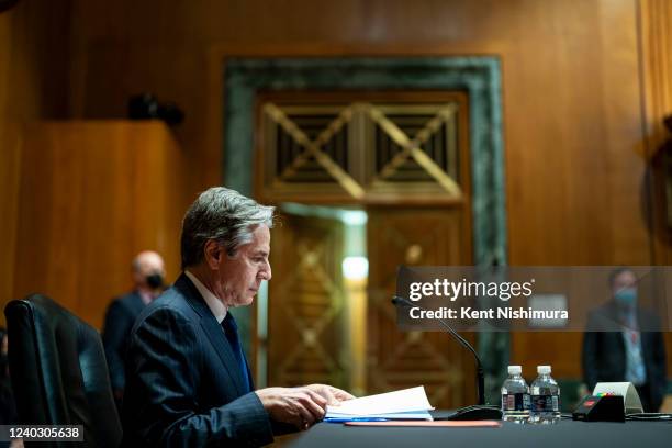 Secretary of State Antony Blinken arrives to testify before the Senate Appropriations committee on Capitol Hill on April 27, 2022 in Washington, DC.